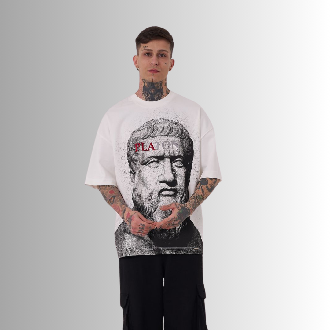 PLATON EMBROIDERED and PRINTED WHITE TEE