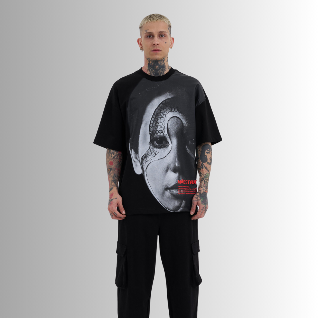 SNAKE FACE PRINTED BLACK TEE