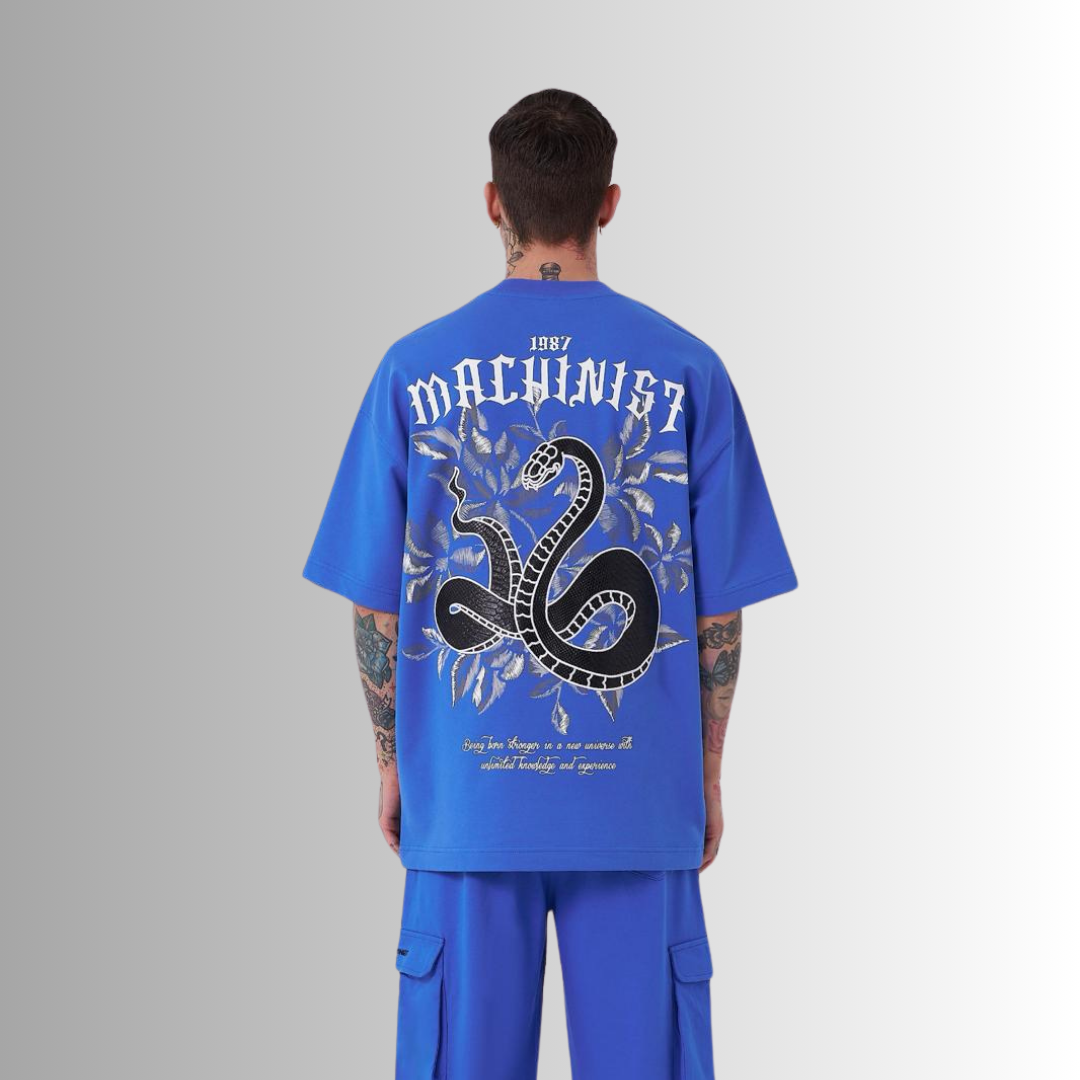 SNAKE SKIN APLIQUED BLUE TEE