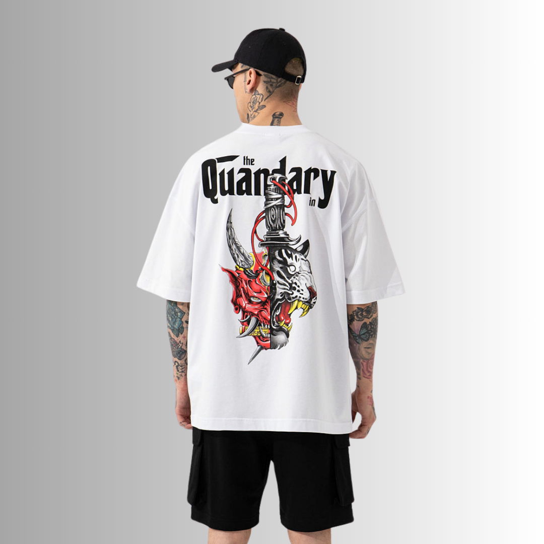 The Quandary Printed Oversize White T-Shirt