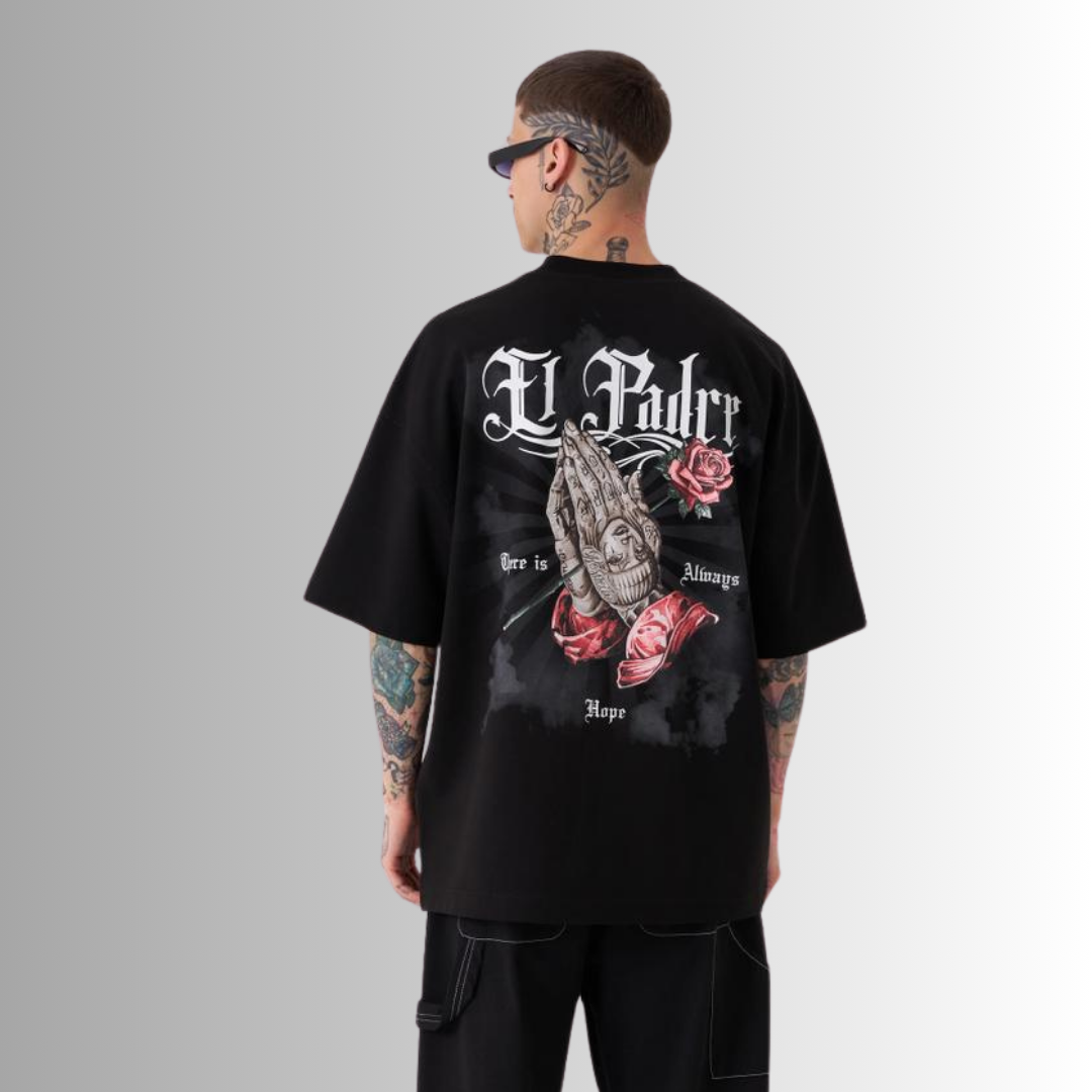 El Padre Printed Oversize Black T-Shirt