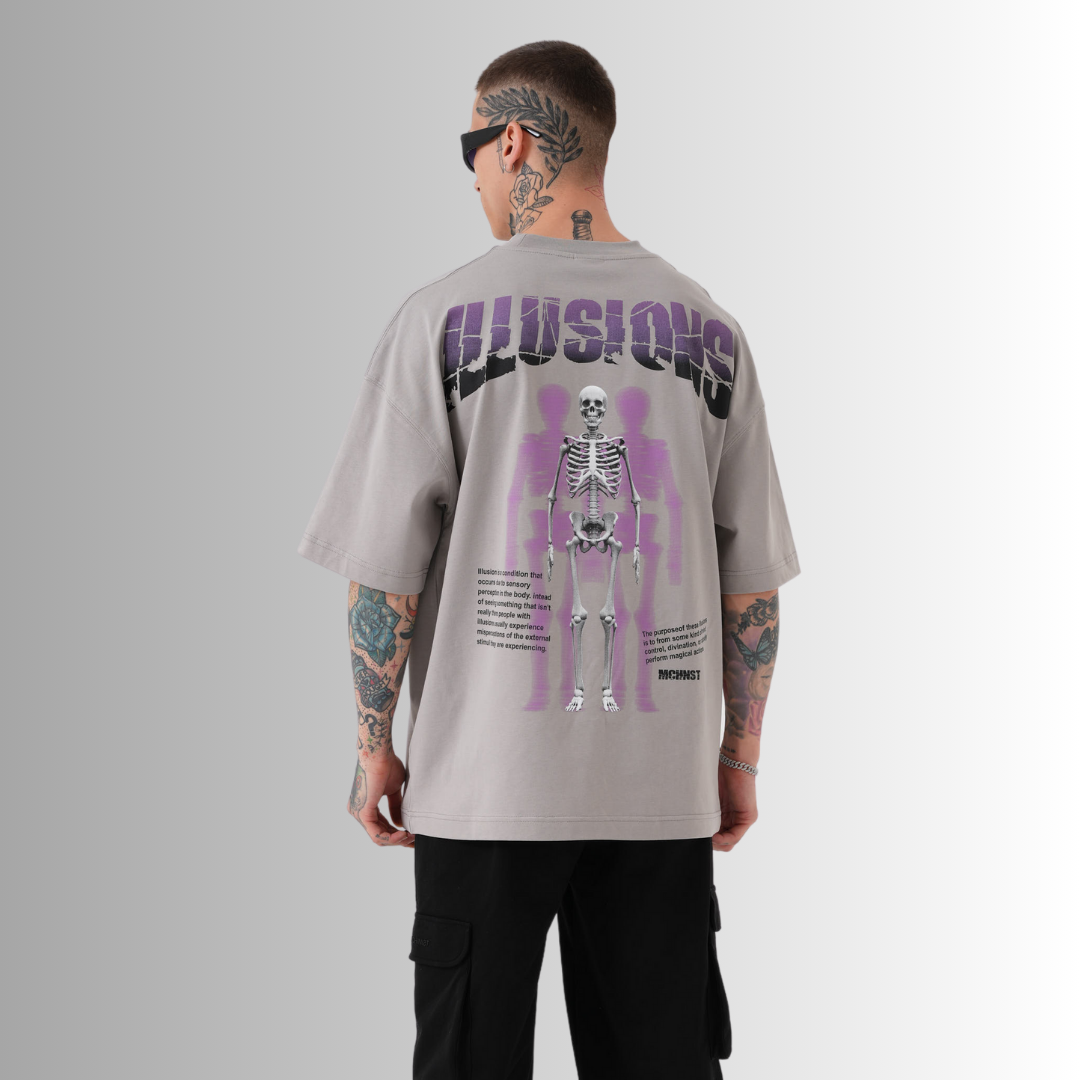 Illusions Printed Oversize Ice Gray T-Shirt