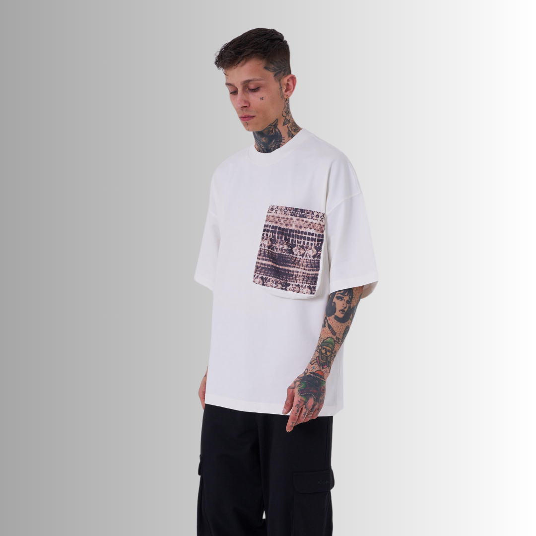 DIGITAL PRINTED POCKET WHITE TEE