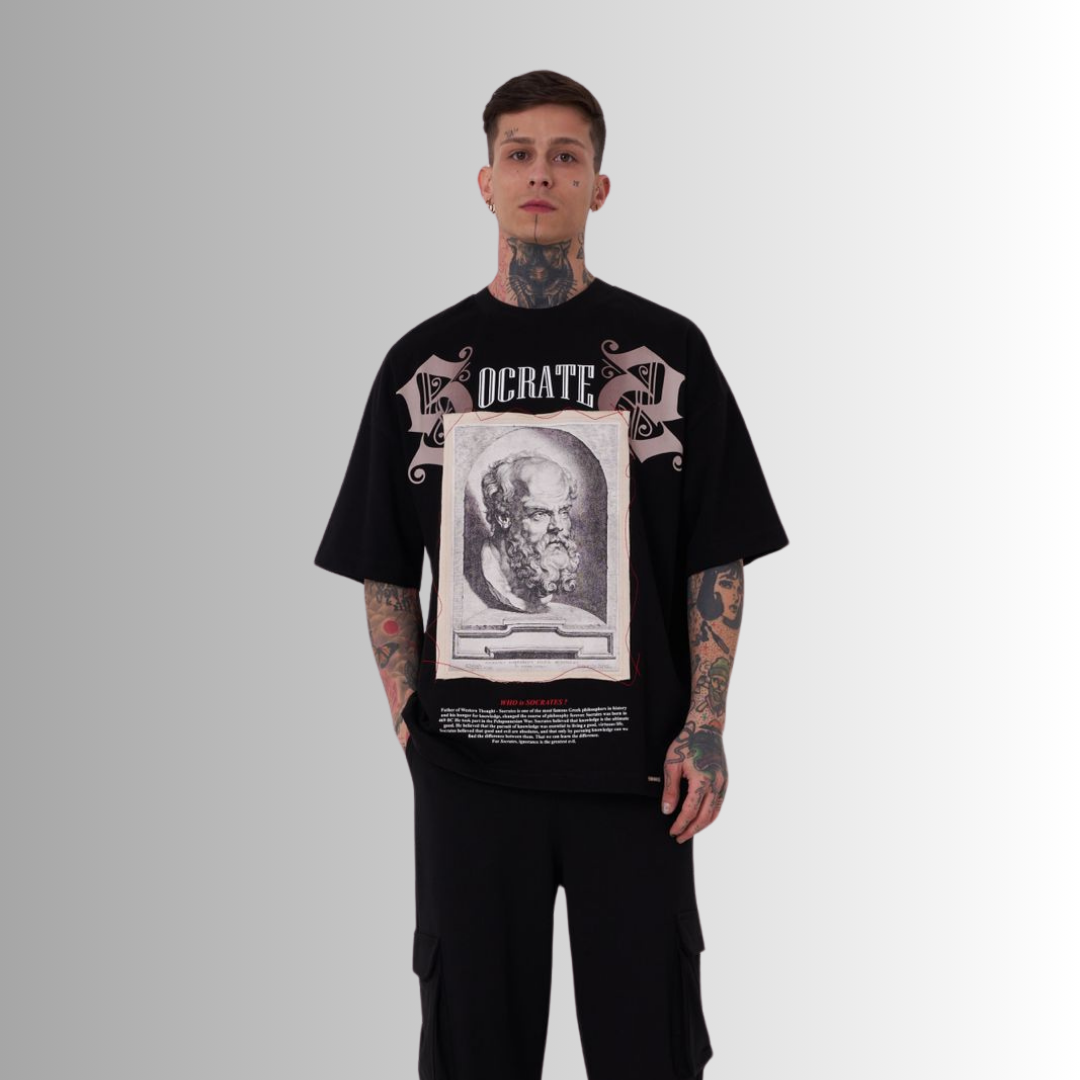 THE DEATH of SOCRATES PATCHED and PRINTED BLACK TEE