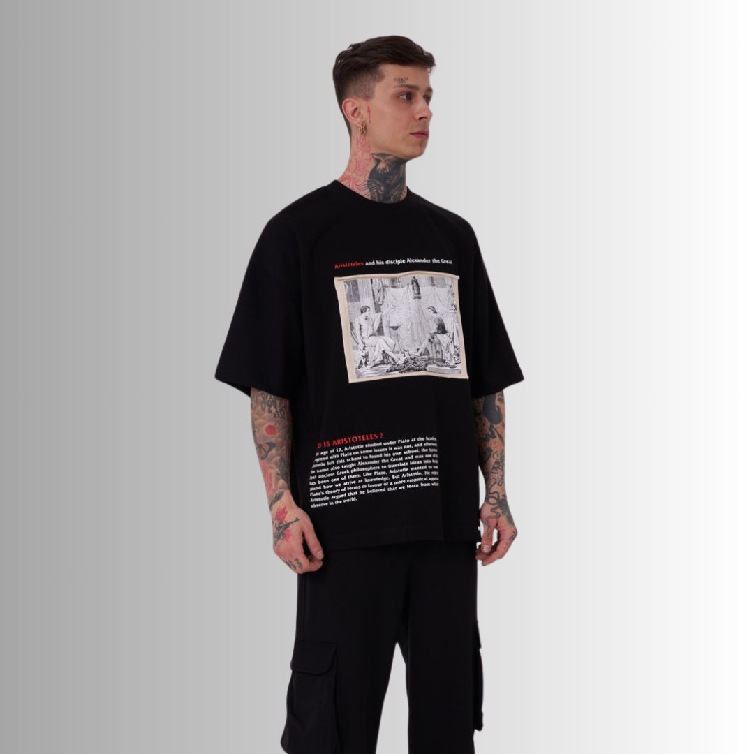 ARISTOTELES ELEMENTS PATCHED and PRINTED BLACK TEE