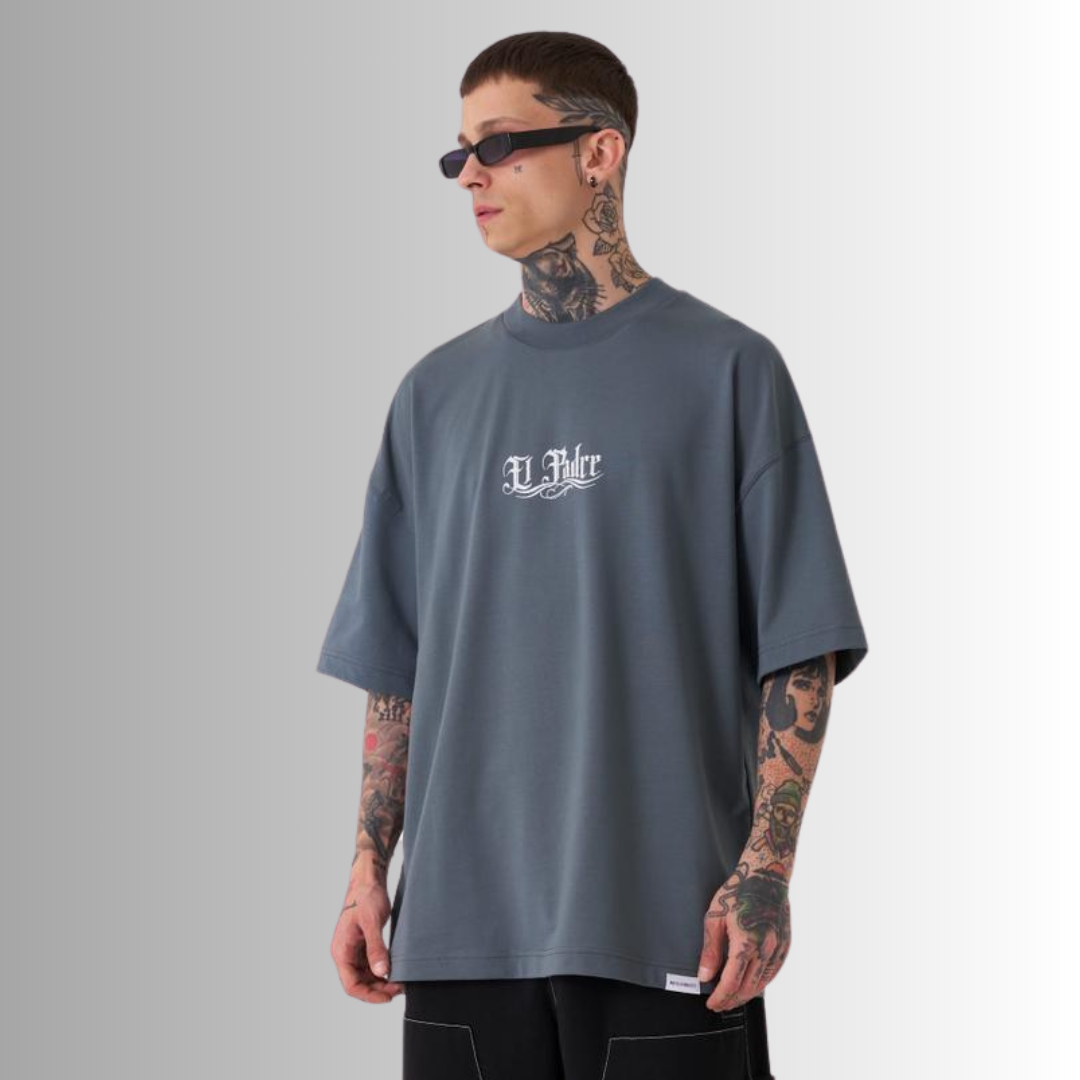 El Padre Printed Oversize Dark Gray T-Shirt