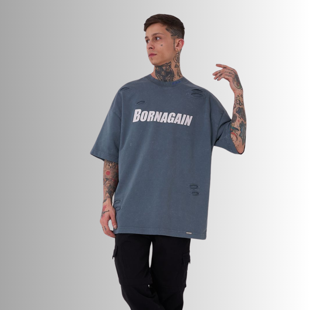 BORN AGAIN WASHED and  PRINTED ANTHRACITE GRAY TEE