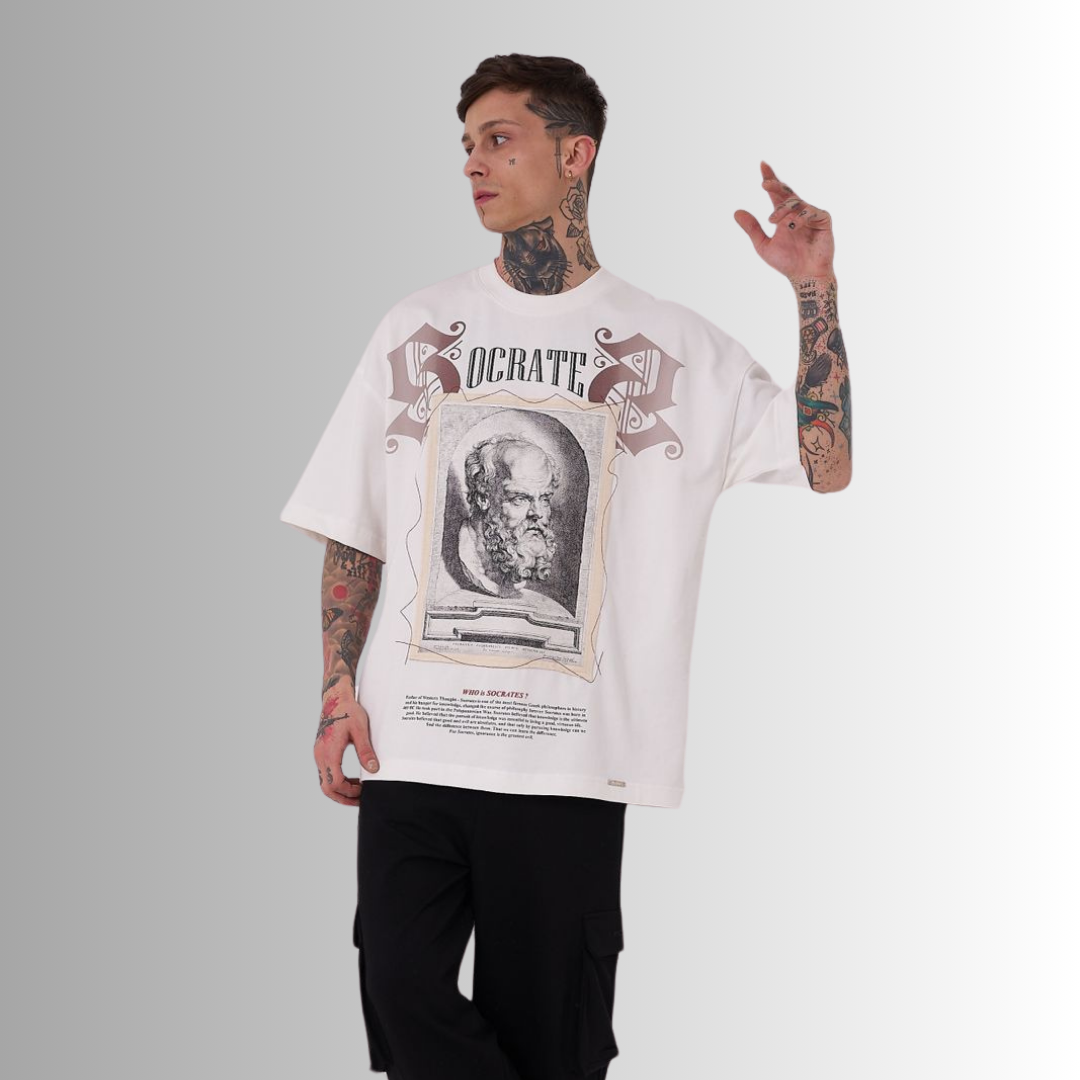 THE DEATH of SOCRATES PATCHED and PRINTED WHITE TEE