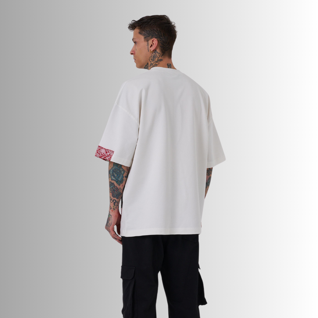 MACSTAR STATUE EMBROIDERED and PRINTED WHITE TEE