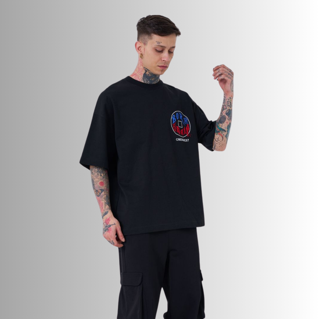 JUST WAIT & WATCH EMBROIDERED and PRINTED BLACK TEE