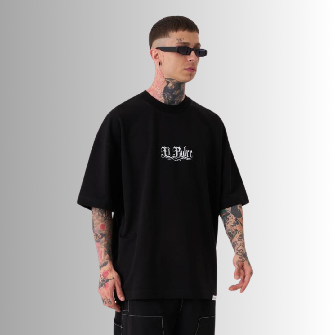 El Padre Printed Oversize Black T-Shirt