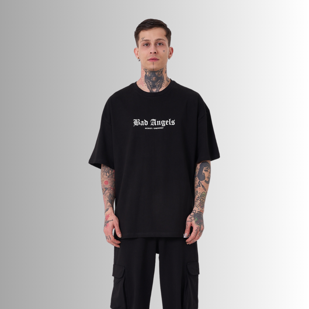 BAD ANGELS PATCHED and PRINTED BLACK TEE