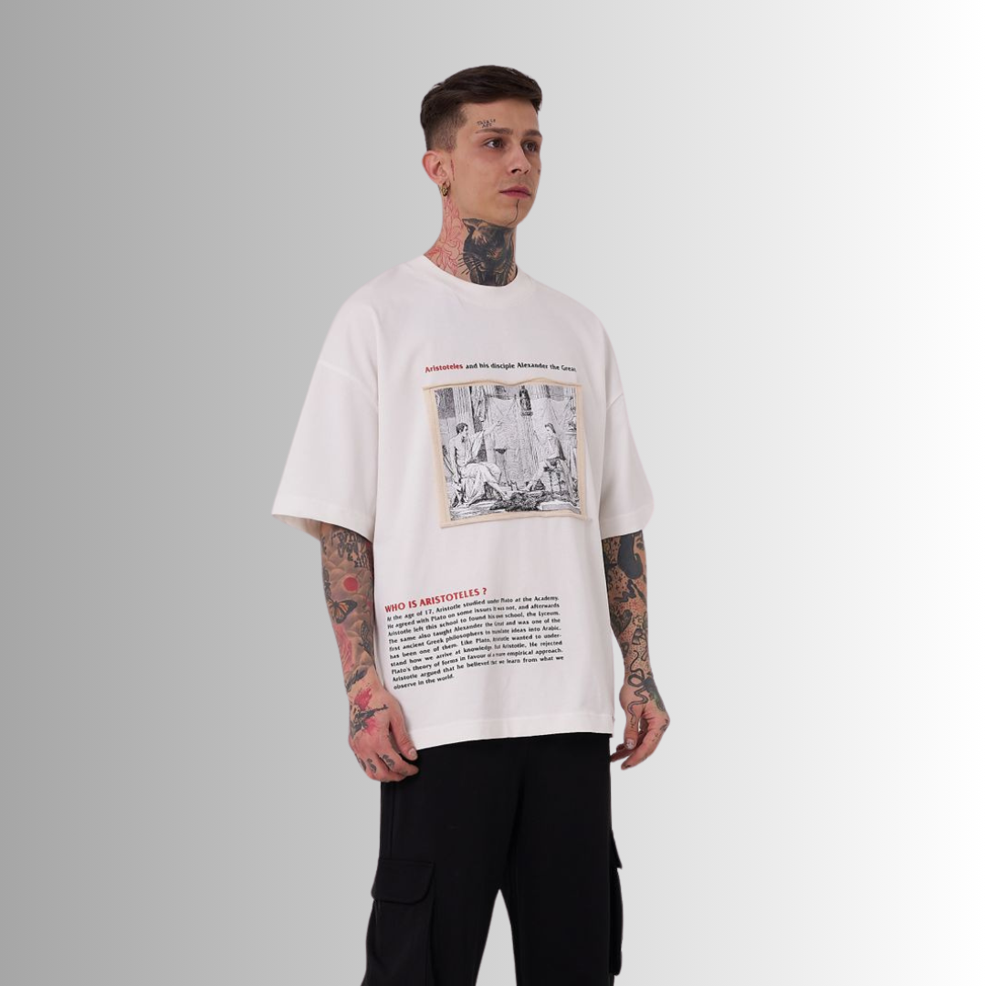 ARISTOTELES ELEMENTS PATCHED and PRINTED WHITE TEE