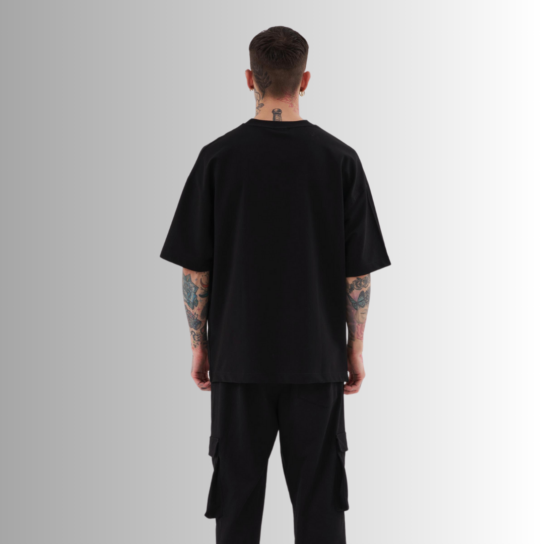 MULTI PATCHED EMBROIDERED and PRINTED BLACK TEE