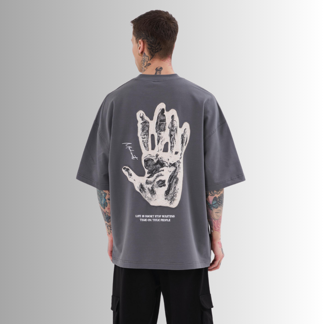 TOXIC PEOPLE PATCHED and PRINTED GRAY TEE