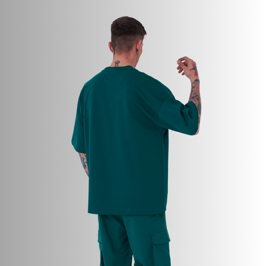 TRICOU PREMIUM OVERSIZE VERDE CU BUZUNAR 