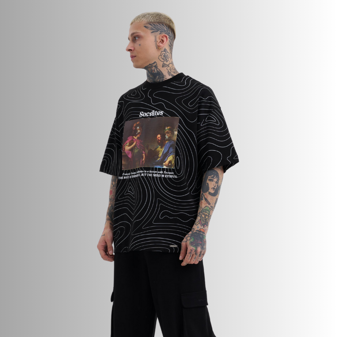 SOCRATES PATCHED and PRINTED BLACK TEE