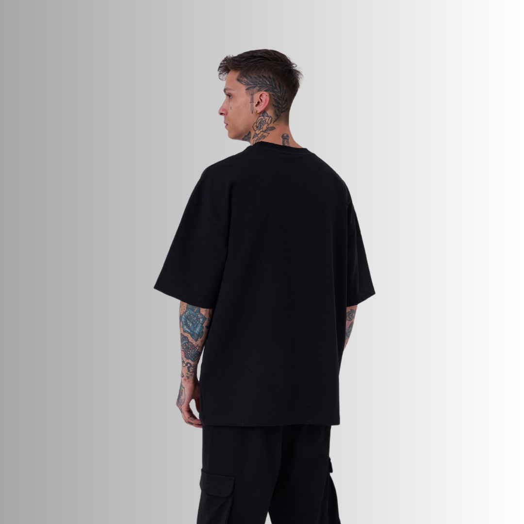 TRICOU PREMIUM OVERSIZE NEGRU CU BUZUNAR 