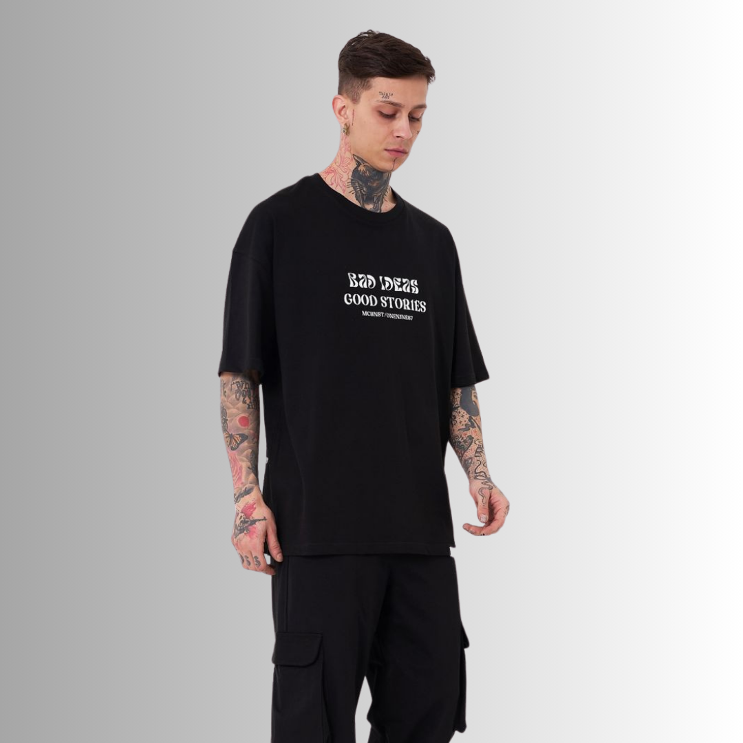 GOOD STORIES PATCHED and PRINTED BLACK TEE