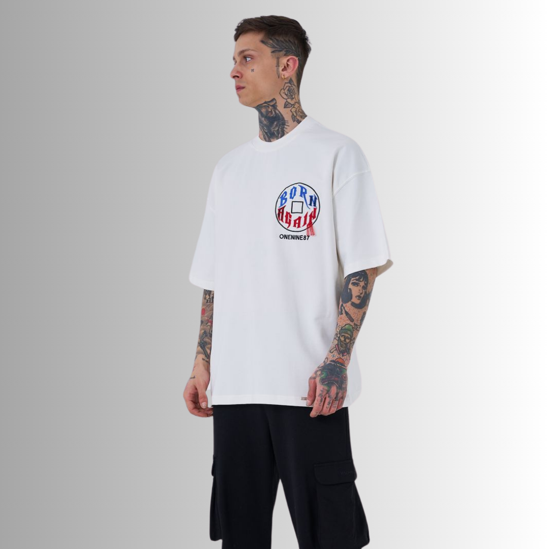 JUST WAIT & WATCH EMBROIDERED and PRINTED WHITE TEE