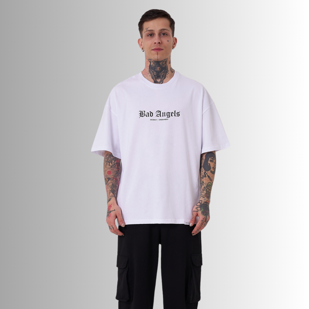 BAD ANGELS PATCHED and PRINTED WHITE TEE