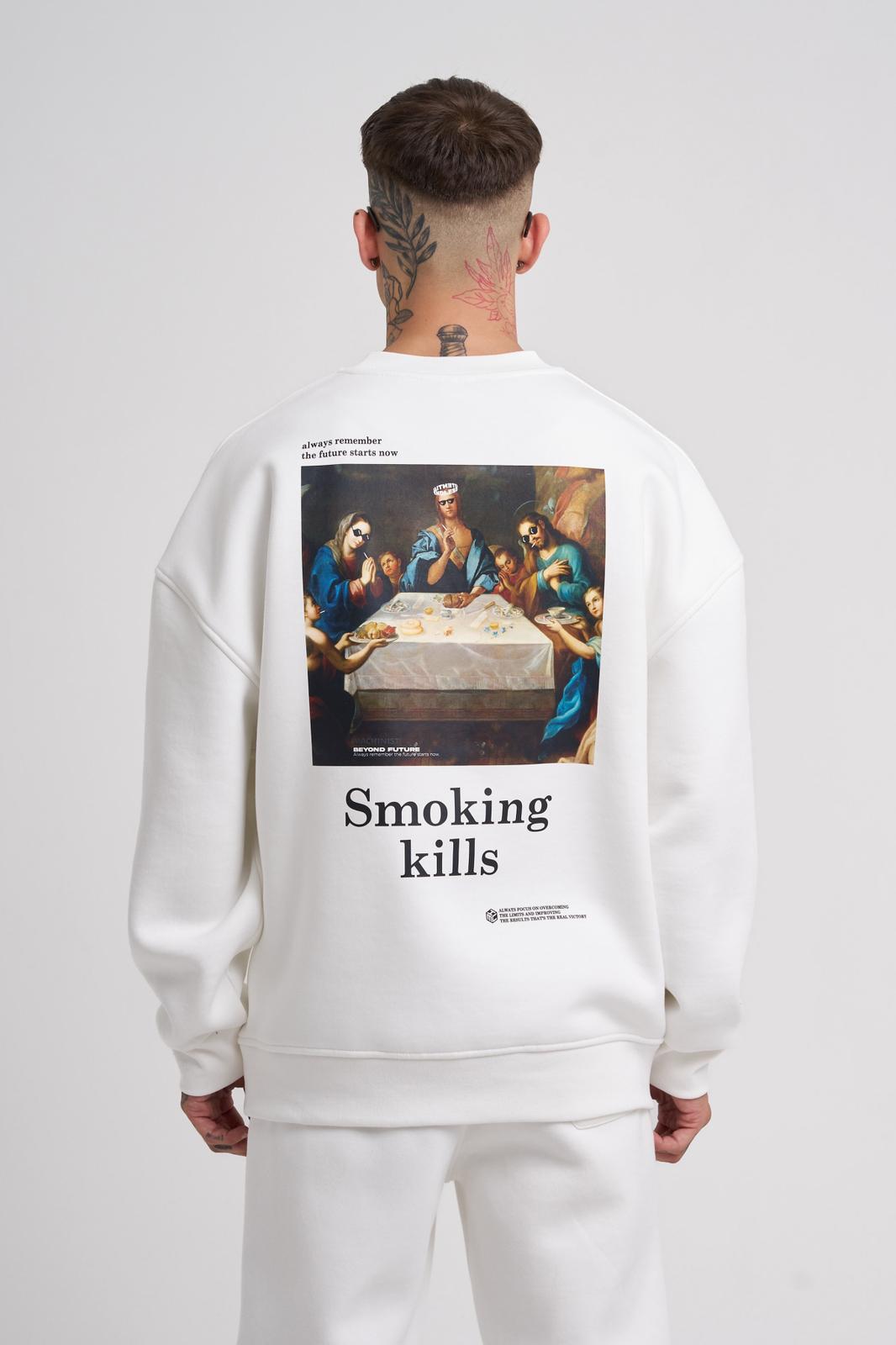 Smoking Kills Long Sleeve Oversize White T-Shirt