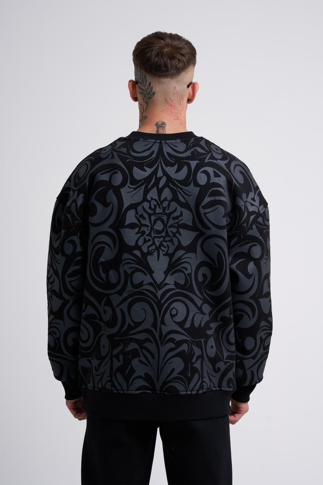 Ethnic Skull Long Sleeve Oversize Black T-Shirt