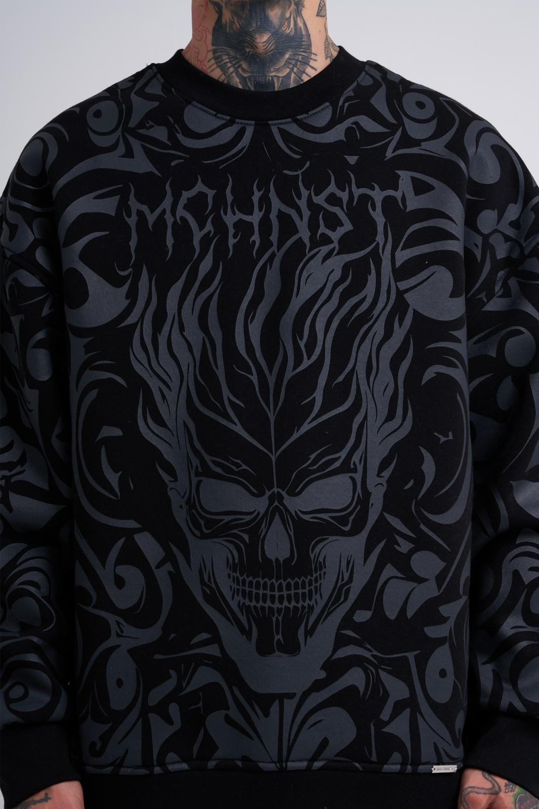 Ethnic Skull Long Sleeve Oversize Black T-Shirt