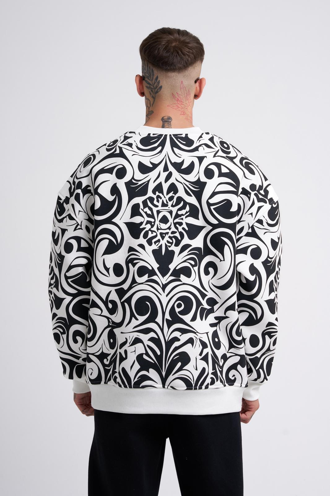 Ethnic Skull Long Sleeve Oversize White T-Shirt