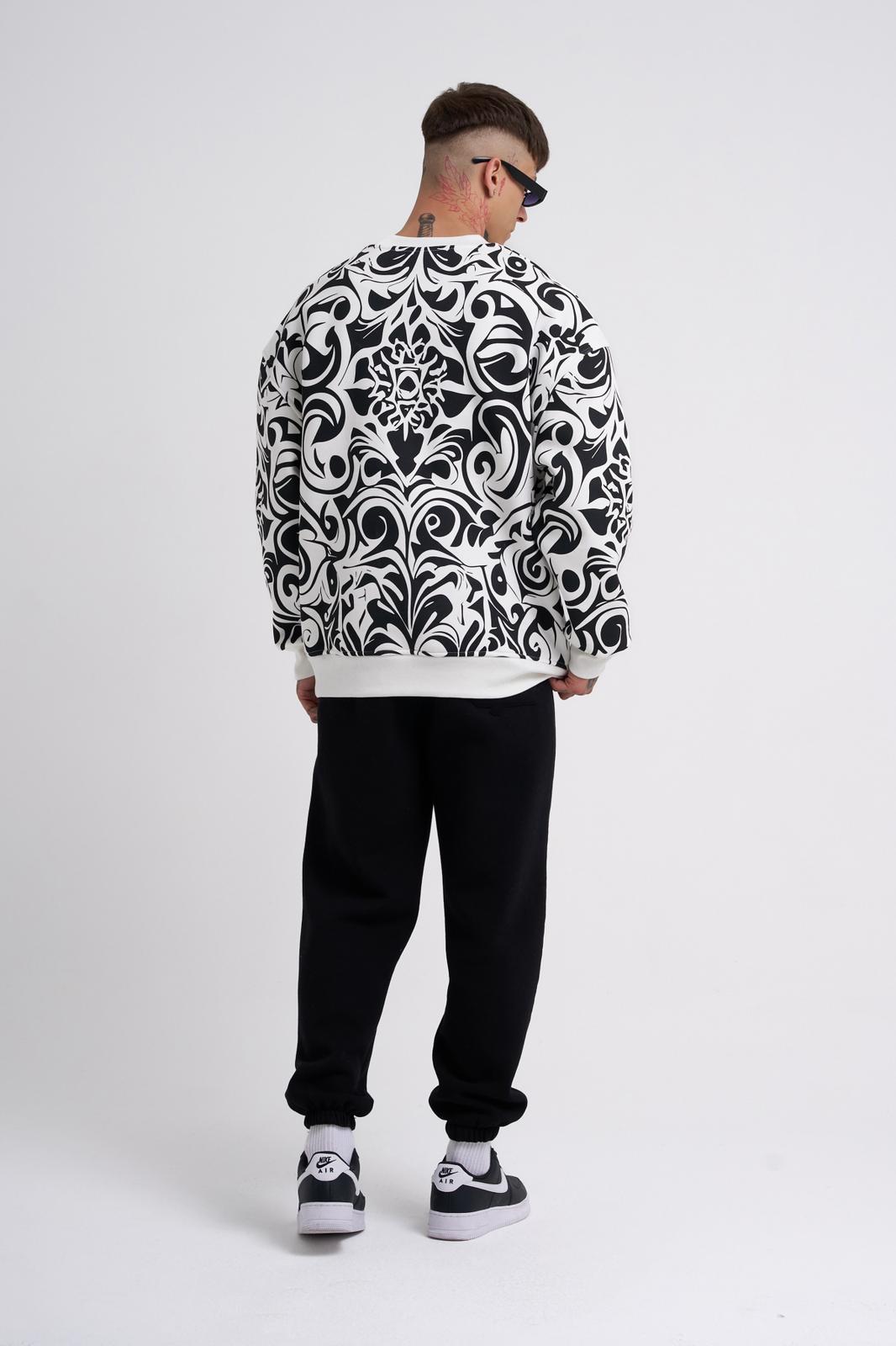 Ethnic Skull Long Sleeve Oversize White T-Shirt