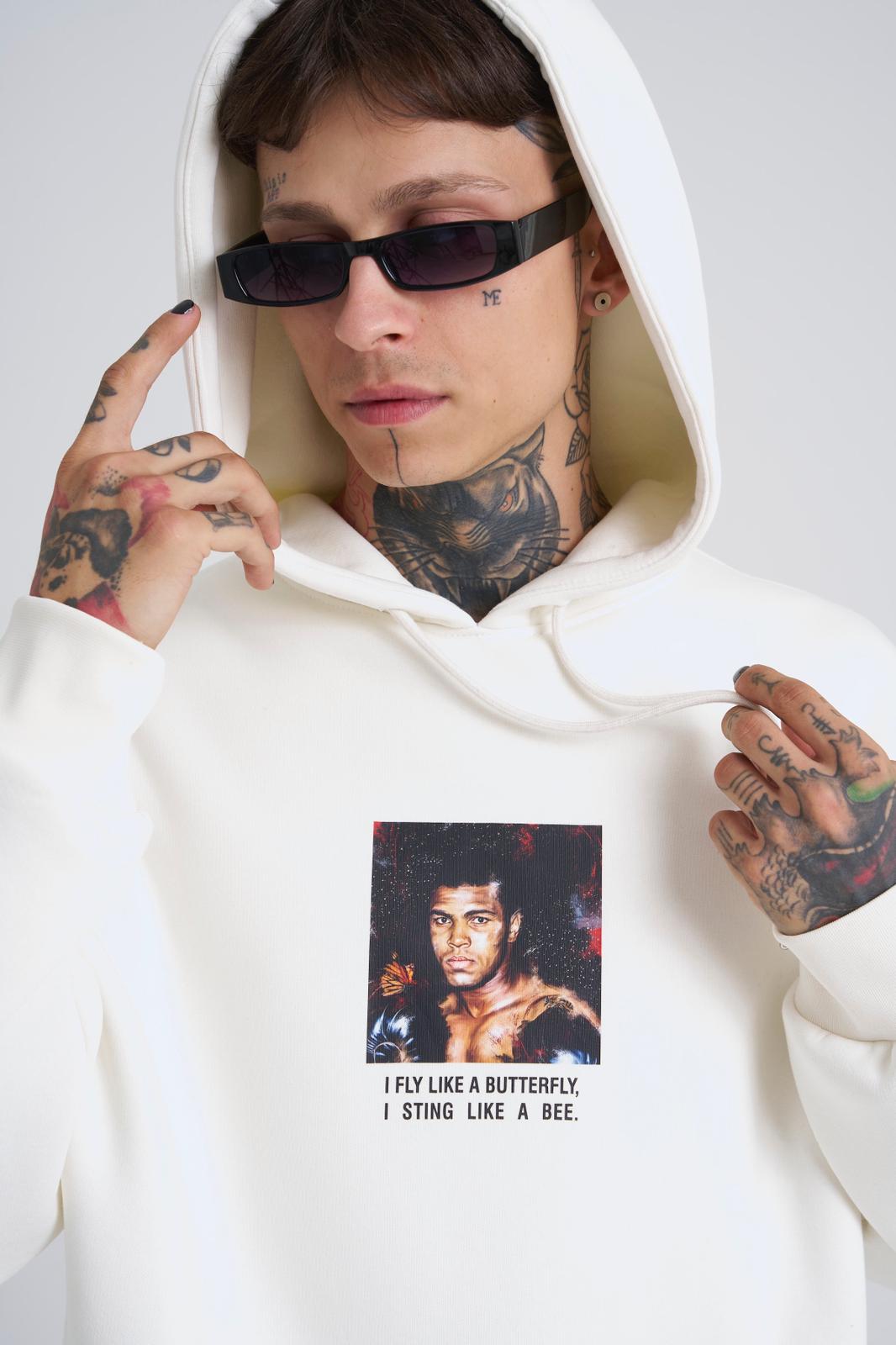 Muhammad Ali White Oversize Hoodie