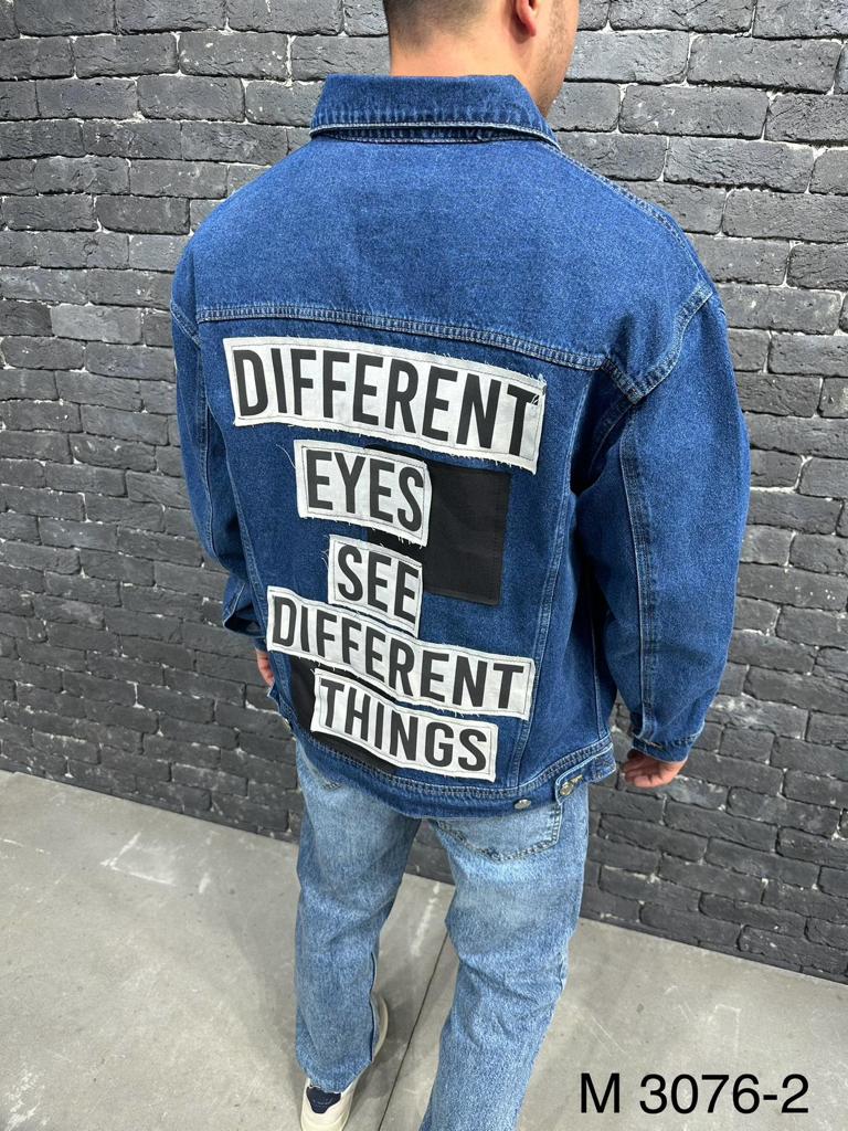 Patched Back Slogans Dark Blue Washed Denim Jacket