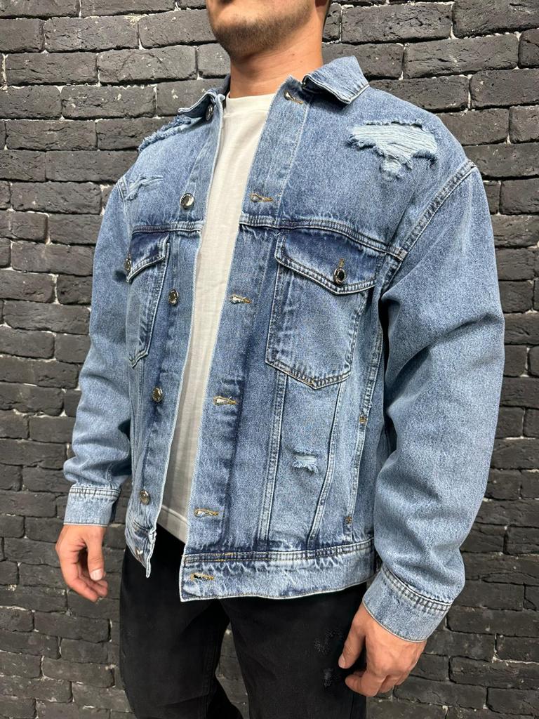 Amore Patched Back Blue Washed Denim Jacket