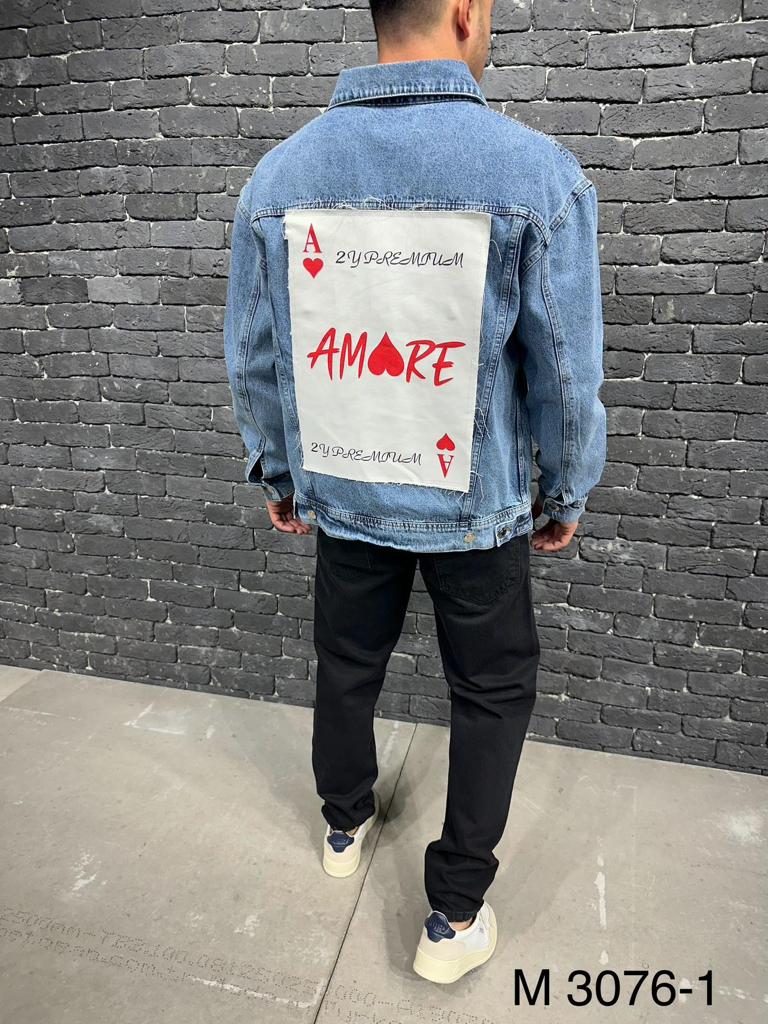 Amore Patched Back Blue Washed Denim Jacket