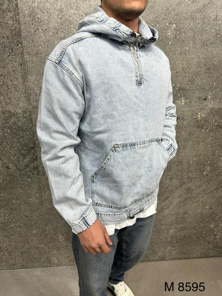 Blue Washed Denim Kangaroo Jacket