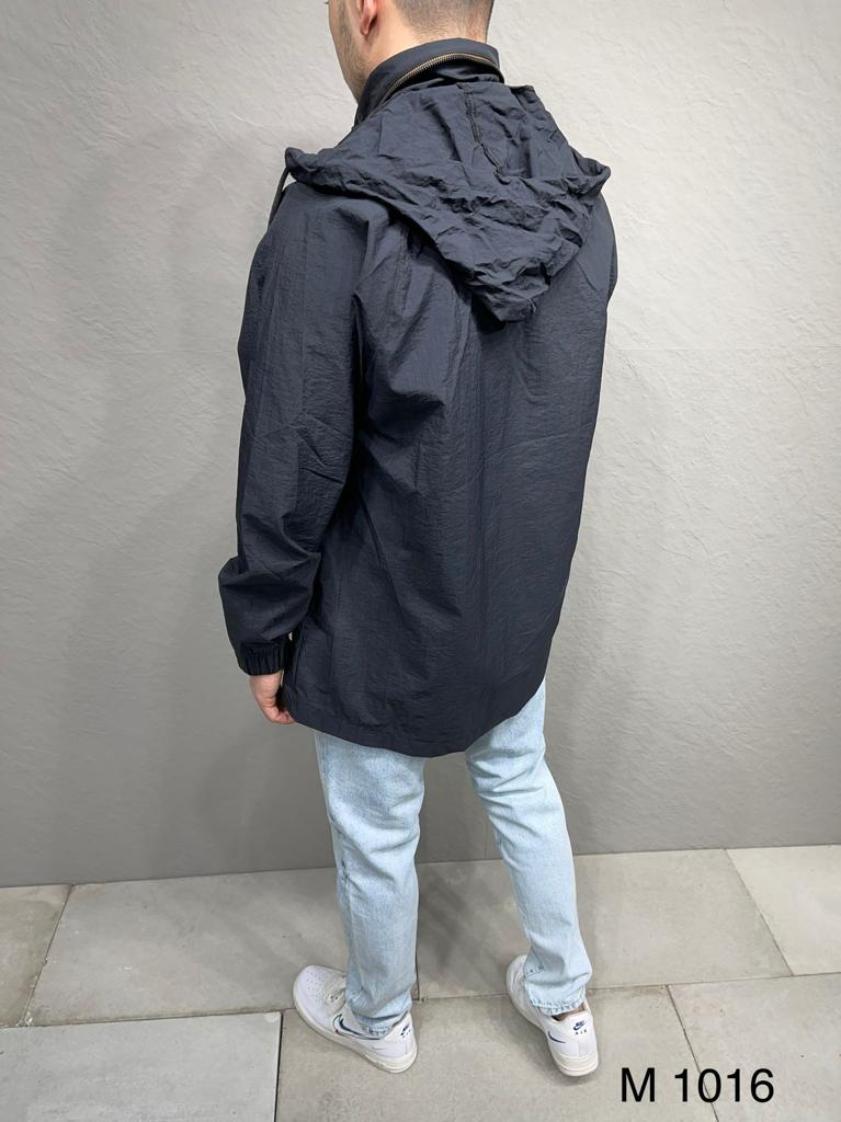 Black Raincoat With Hidden Hooded