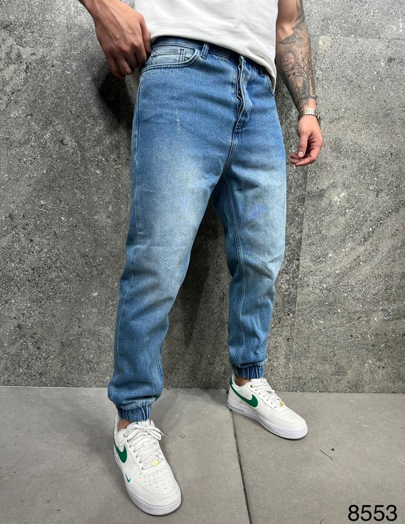 Relaxed Fit Blue Washed Jogger Jeans