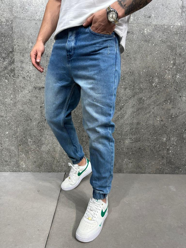 Relaxed Fit Blue Washed Jogger Jeans