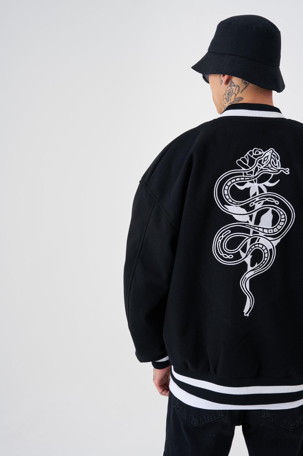 Snake & Rose Embroidered Bomber Jacket