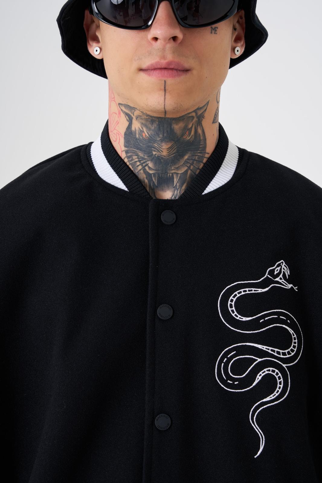 Snake & Rose Embroidered Bomber Jacket