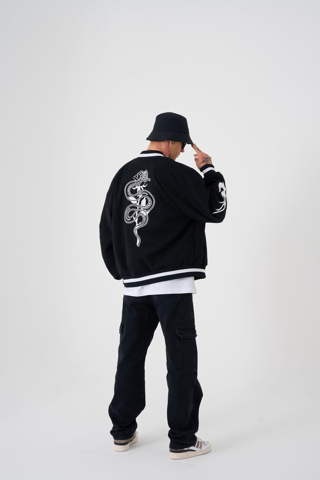 Snake & Rose Embroidered Bomber Jacket