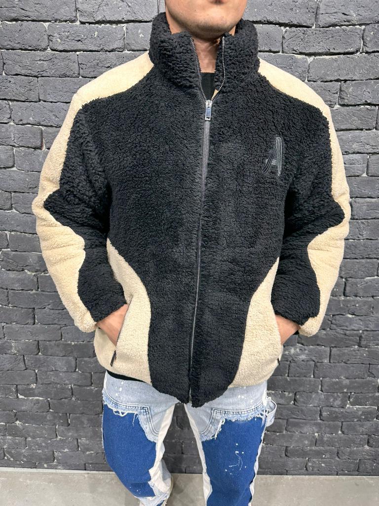 Fleece Lined Black & Beige Jacket