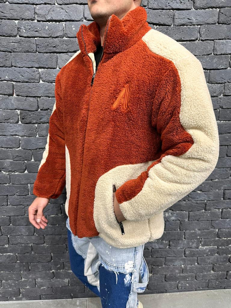 Fleece Lined Orange & Beige Jacket