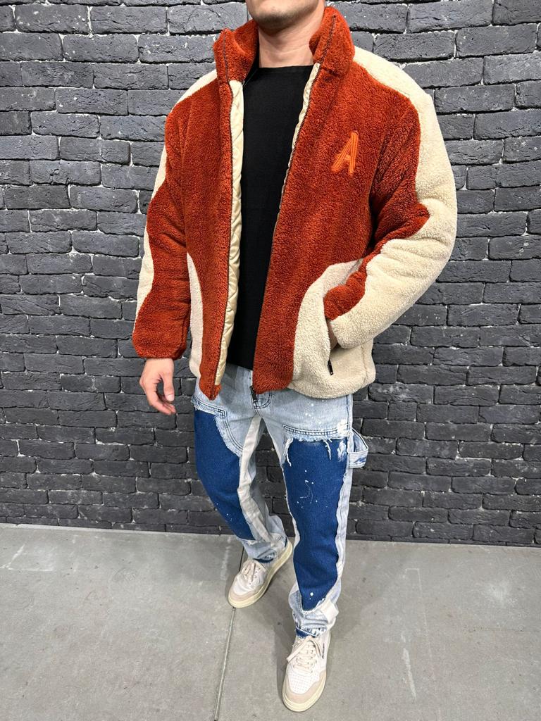 Fleece Lined Orange & Beige Jacket